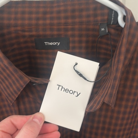 NWT Theory Irving Button Down Shirt in Dark Pimento Multi Fade Check - Picture 5 of 7